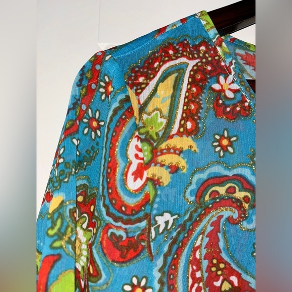 C.l.o.t.h.e.s Chiffon Sheer Paisley Peasant Top Women L‎ Boho Hippie Festive - Picture 4 of 7